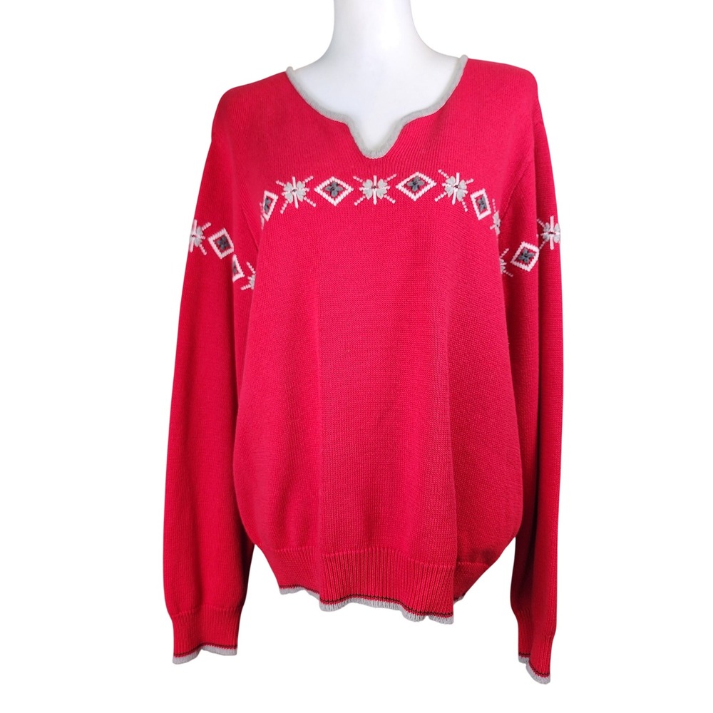 Lizgolf Liz Claiborne Vintage Sweater Womens Large Red Embroidered Preppy 80s 90